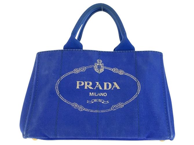 Prada Canvas Canapa Tote Bag Blue