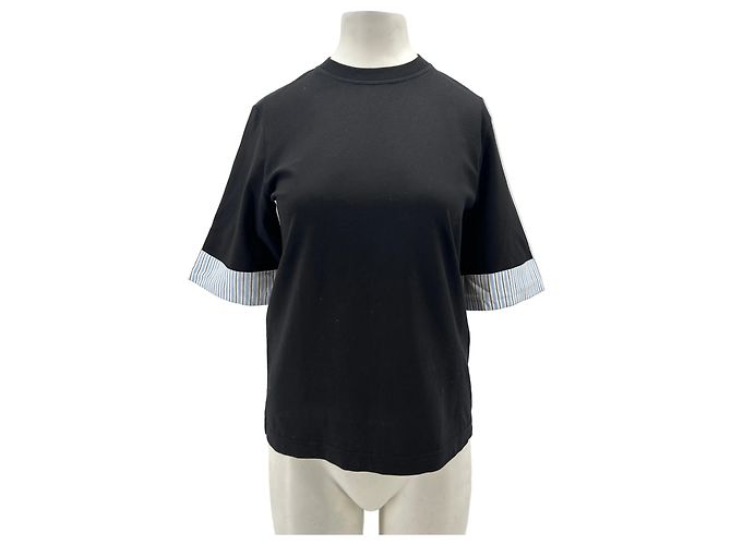 Laurence Bras T-shirt nera con bordi a righe Nero
