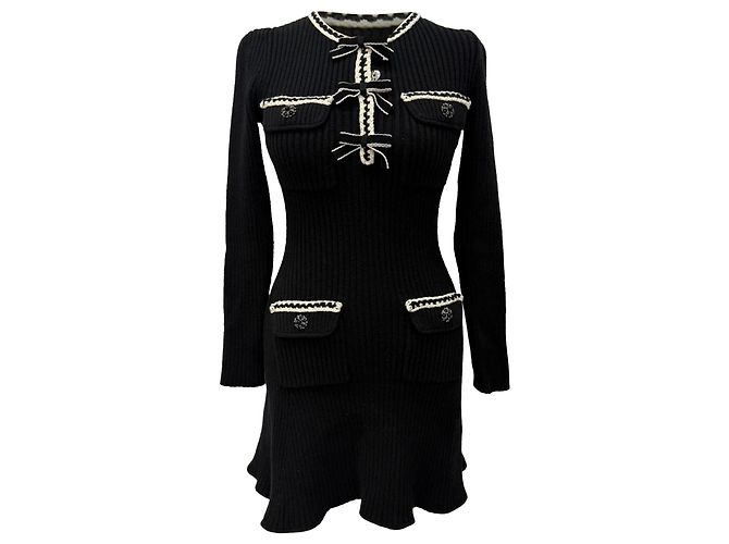 Self portrait Self-Portrait Mini-Strickkleid aus schwarzer Baumwolle mit Rippenstrick