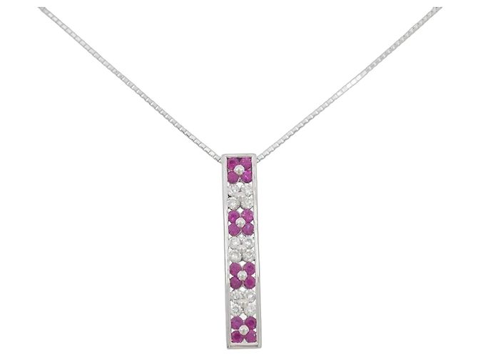 Autre Marque Collar de oro blanco 18K con rubí y diamantes Roja