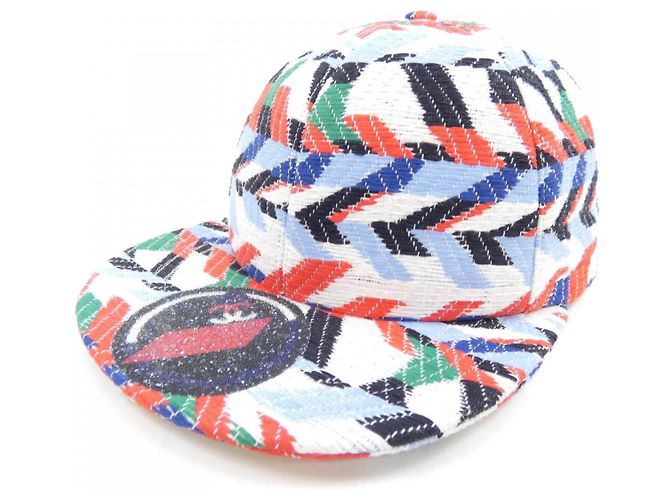 Timeless Boné de mistura de nylon Chanel Preto Branco Vermelho Azul