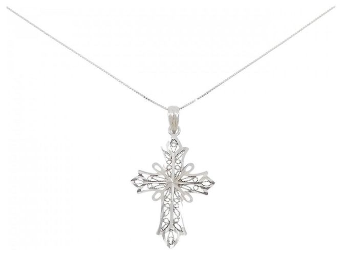 Autre Marque Collana Croce K10WG Argento