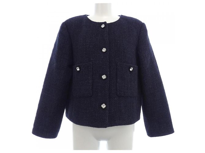Timeless Chanel Collarless Jacket Blue Navy blue