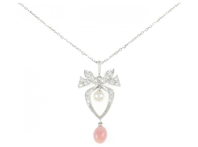 Colar Mikimoto de Perla de Concha e Platina Prata