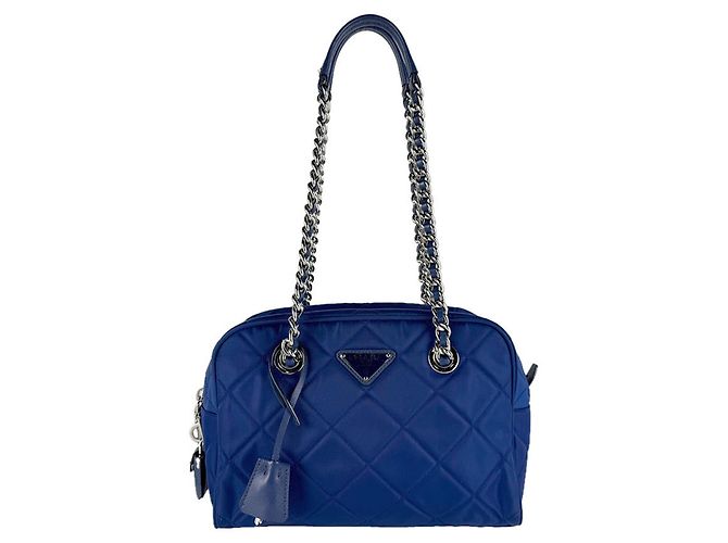 Bolso de hombro de nailon azul oscuro Prada