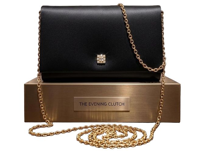 Guy Laroche Clutch preta com corrente dourada e cristais Preto
