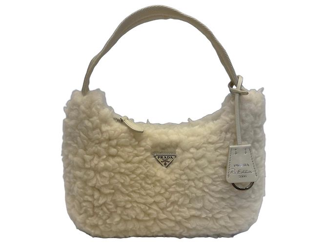 Prada Re-Edition 2000 Bolsa em Lã e Cashmere Cru