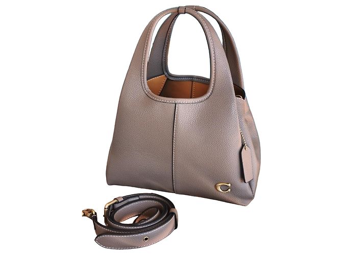 Bolsa Coach de couro cinza com alça de ombro Marrom