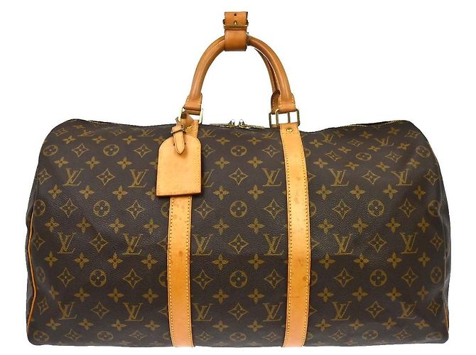 Borsa Keepall Louis Vuitton in tela Monogram 50 Marrone