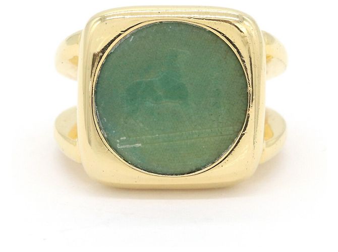 Ring Hermès Anel de banda de metal e corozo verde Hermes