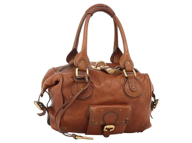 Chloé Bolsa Chloe Paddington de couro marrom ouro prata Auth YKZ912A Dourado