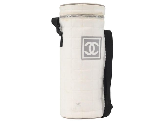 Borsa a tracolla CHANEL Sports Choco Bar Nylon Bianco Argento CC Auth 126116A