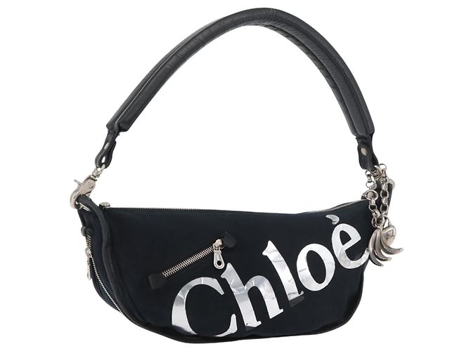 Chloé Bolsa de ombro Chloe em lona preto prata Auth bs33468