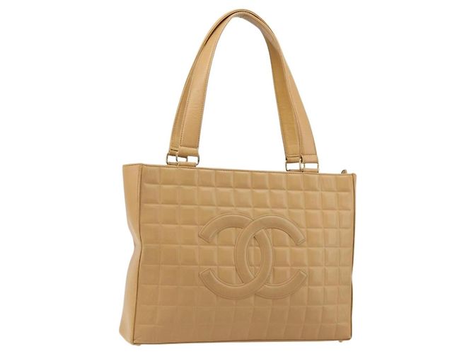 CHANEL Choco Bar Tote Bag Lammleder Beige Gold CC Auth BA13309 Golden