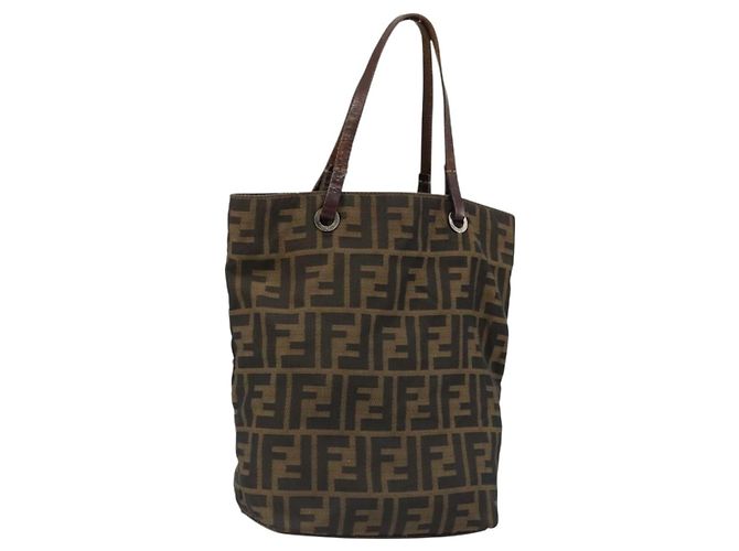 FENDI Zucca Canvas Handtasche Schwarz Braun Auth 185020