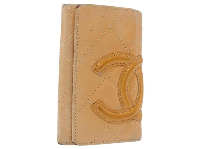 CHANEL Cambon Line Matelassé Llavero de cuero beige con CC plateado Auténtico ep14903 Plata