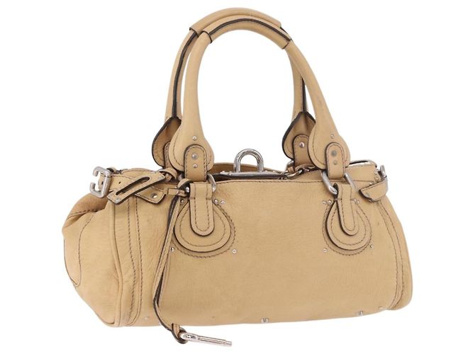 Chloé Bolsa Chloe Paddington de couro bege prata Auth 184977A