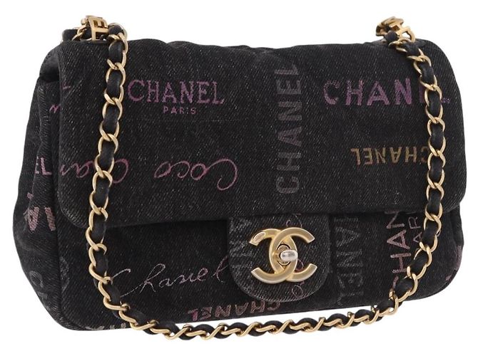 CHANEL Borsa a Spalla Chain Matelasse 22 Denim Nero Oro CC Auth 184961SM D'oro