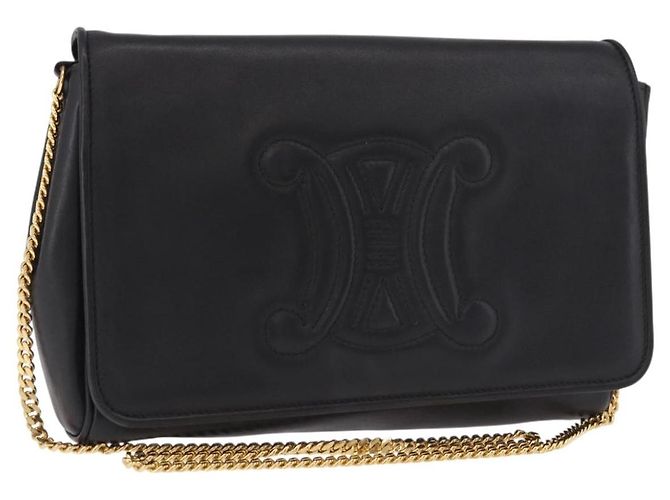 Céline Bolsa de Ombro com Corrente CELINE em Couro Preto e Ouro Auth ki6665M Dourado