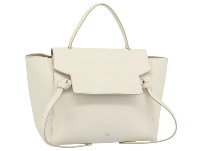 Céline CELINE Micro Belt Hand Bag Cuero Blanco Oro Auth 185630V Dorado