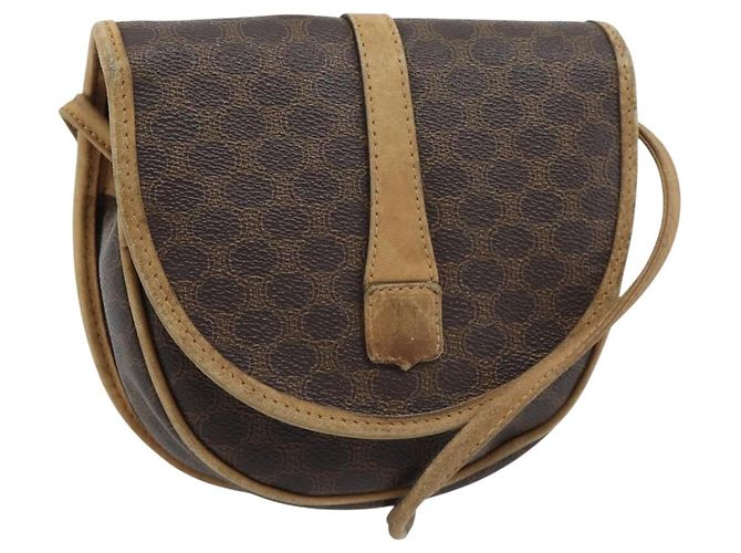 Céline Borsa a tracolla CELINE Macadam Canvas PVC Pelle Marrone Oro Auth ka4664 D'oro