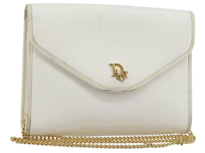 Borsa a tracolla con catena Christian Dior in pelle bianca e oro Auth BA13317 Bianco D'oro