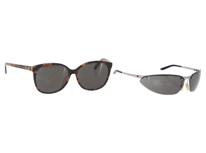 Gafas de sol Christian Dior de plástico 2 Set Black Brown Auth bs35615 Castaño Negro