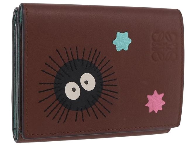 Cartera Compacta LOEWE Colaboración Studio Ghibli de Cuero Marrón Auth 184848SM Castaño Plata
