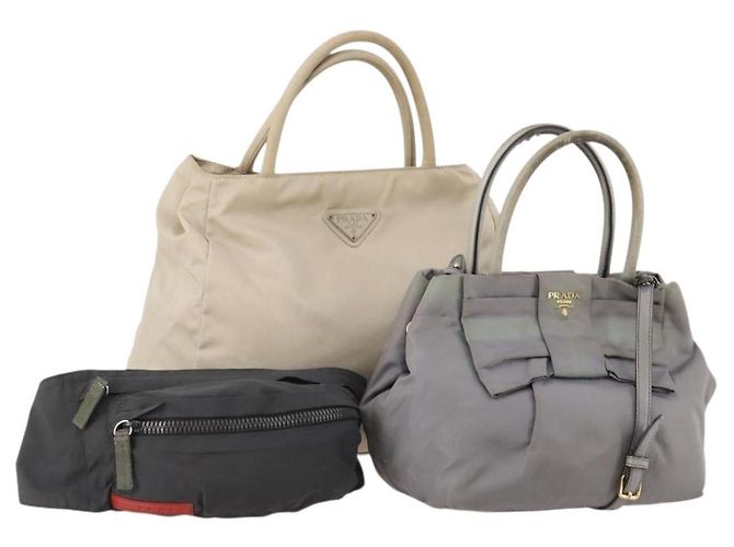 Borsa PRADA Sports Line Nylon 3 Set 2way Beige Nero Grigio Auth 176448