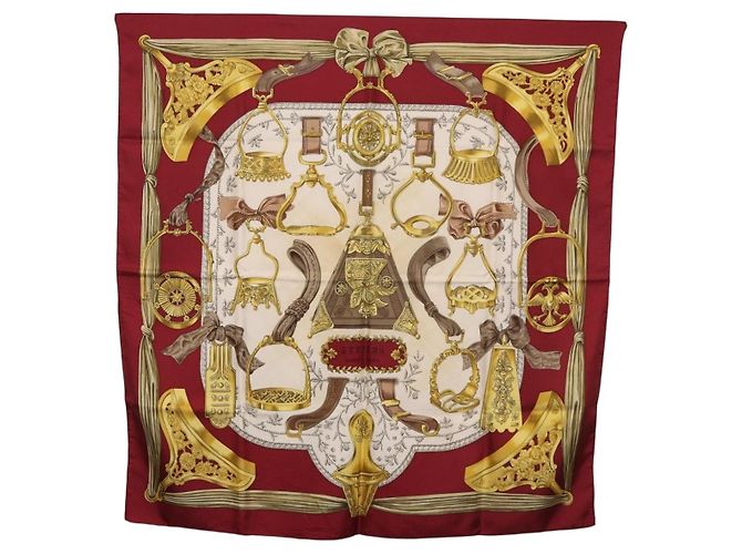 Hermès HERMES Carré 90 Sciarpa "RETRIERS" Seta Bordeaux Auth BA13192 Bordò