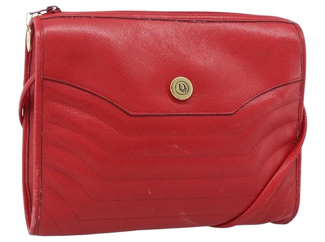 Borsa a tracolla Christian Dior in pelle rossa e oro Auth ep14679 Rosso D'oro
