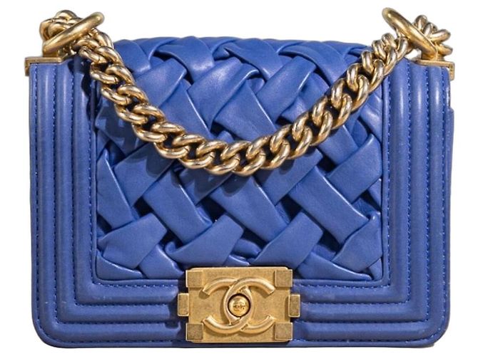 Chanel Boy Mini Bolsa Couro Azul