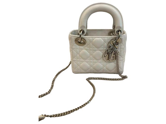 Borsa Mini Lady Dior in pelle bianca Bianco