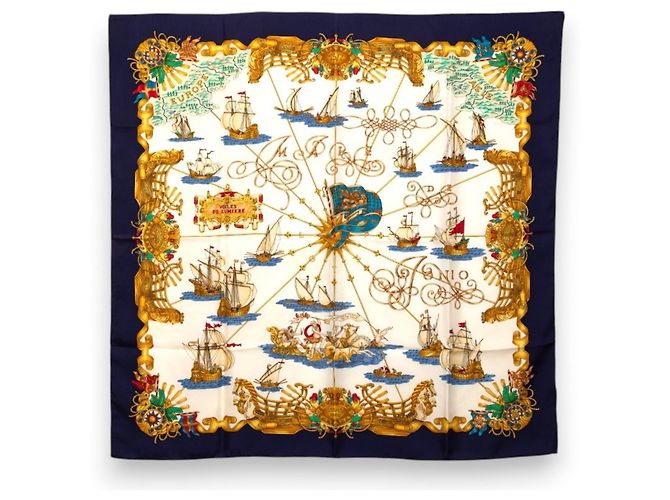 Hermès Hermes Carre 90 VOILES DE LUMIERE Sciarpa in seta Multicolore Blu navy