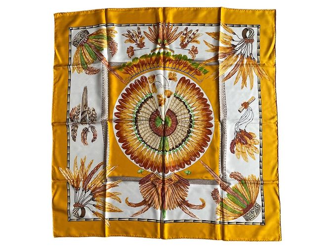 Hermès "Brésil" Sciarpa in seta 90x90 Marrone Bianco Rosso Verde Giallo