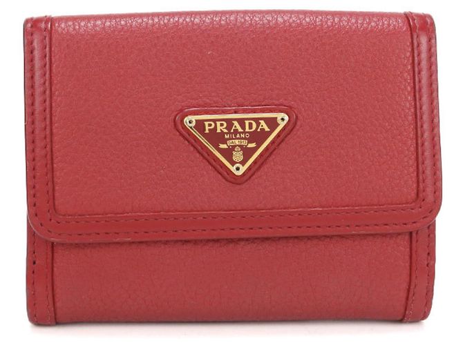Portafoglio bi-fold in pelle di vitello rosso Prada