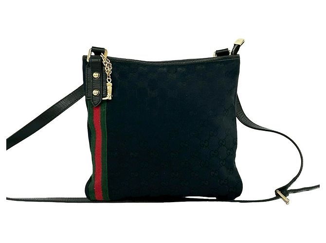 Borsa a tracolla Gucci Sherry Line GG Canvas Pattern Leather Nero Rosso Verde