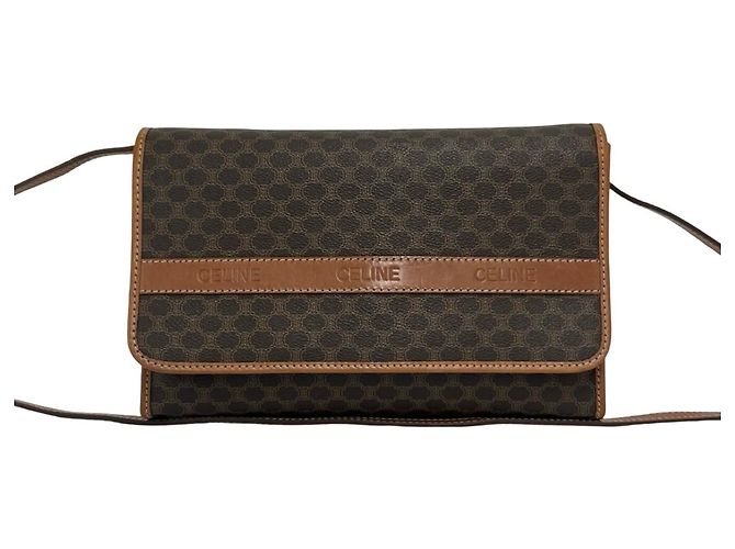 Céline Sac à épaule Celine Vintage Macadam Blazon Triomphe Pattern Marron