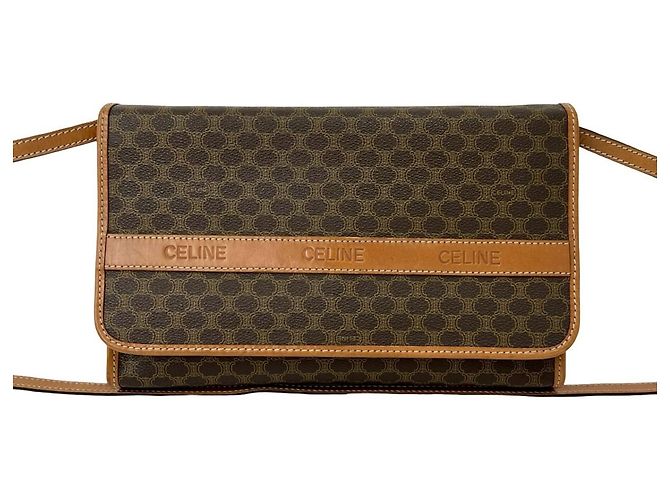 Céline Celine Vintage Macadam Blazon Triomphe Logo Pattern Shoulder Bag Brown