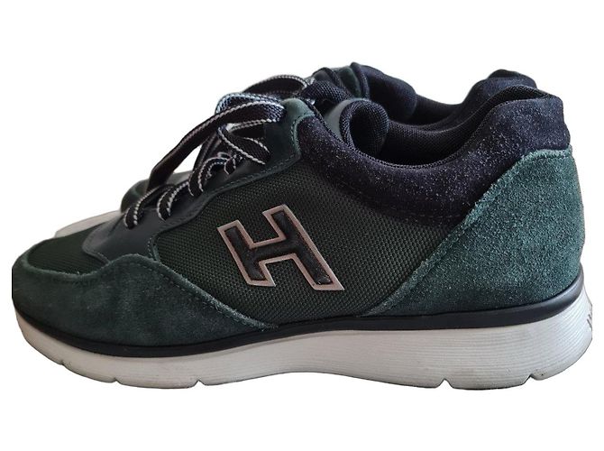 Baskets Hogan en daim vert et cuir bleu marine Noir