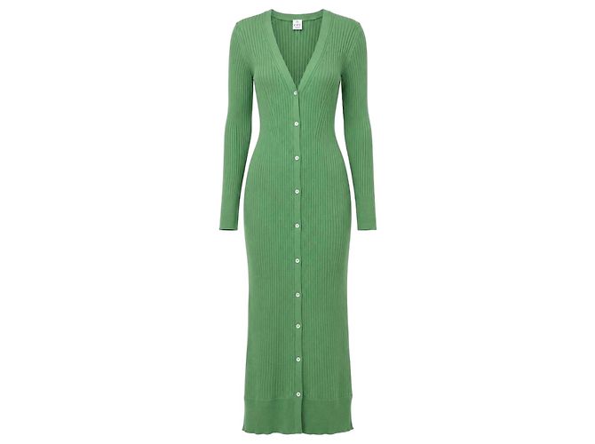 FTC Cashmere geripptes Midi-Kleid mit Knopfleiste - Grün