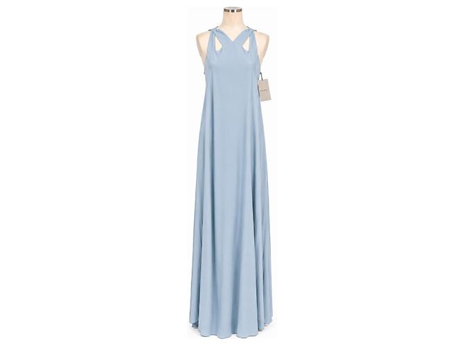 Vera Wang Pewter Abendkleid Maxi mit Schleppe Hellblau