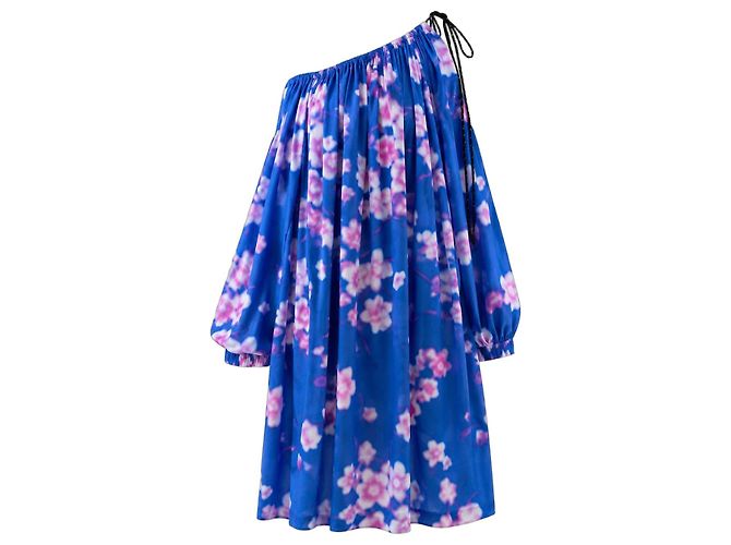 Dries Van Noten Vestido Cherry Blossom SS19 Runway Rosa Azul