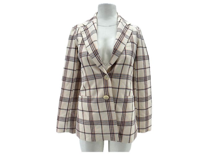 Maje Blazer tartan ecru blu navy arancione Beige