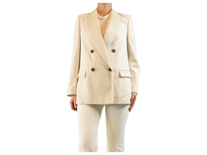 Brunello Cucinelli Neutral glittery double-breasted jacket - size UK 10