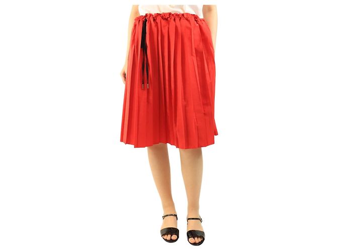 Victoria Beckham Roter plissierter Midi-Rock - Größe UK 10