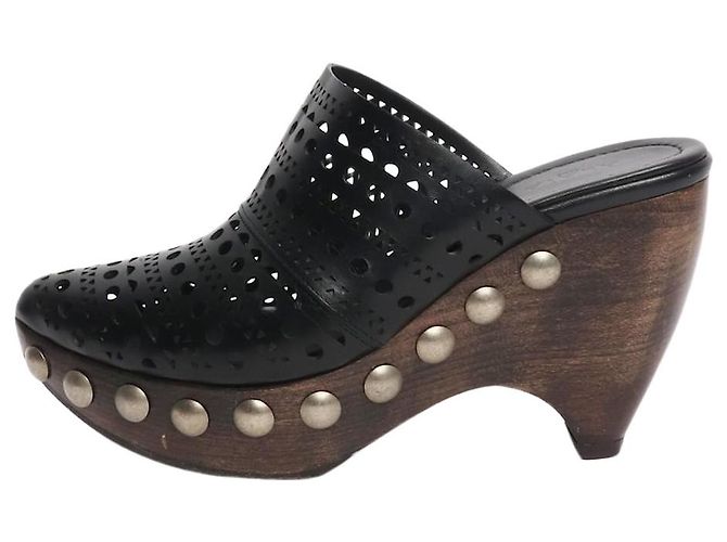 Alaïa Black laser-cut leather clogs - size EU 38