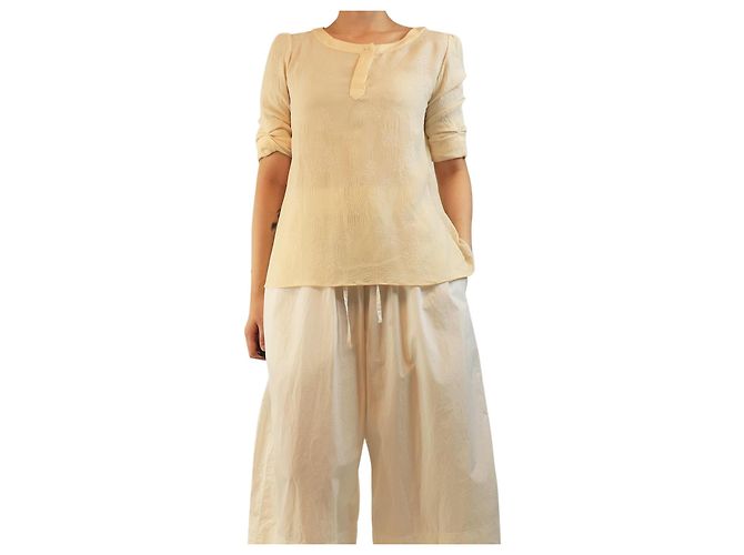 Chloé Gelbe Seidenbluse mit Blumenmuster - Größe UK 8