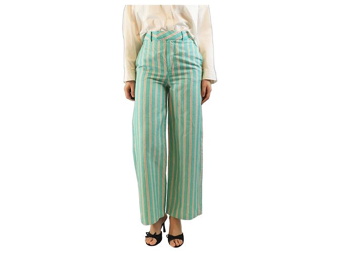 Autre Marque Pantalones de rayas verdes - talla UK 8