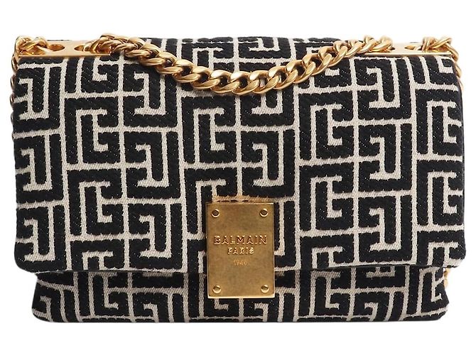 Balmain Borsa 1945 Soft Monogram Flap nera e neutra Nero 